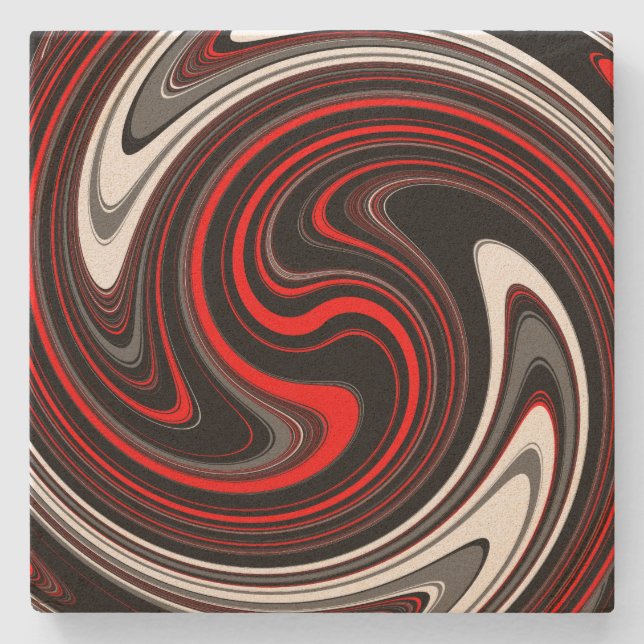 Black White Red Paint Swirl Stone Coaster (Front)