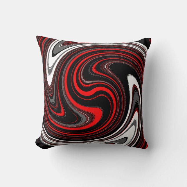 Black White Red Paint Swirl Throw Pillow (Front)