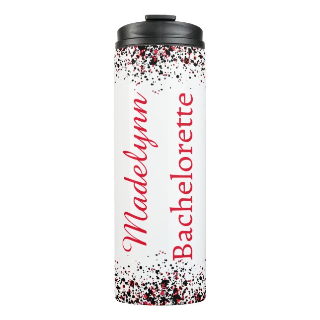 Black & White & Red Personalized Bridesmaid Thermal Tumbler (Front)