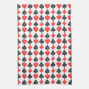 Black/White/Red Playing Card All Symbols Lino Cut Kitchen Towel