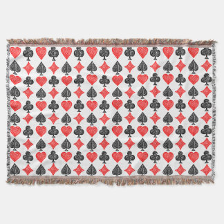 Black/White/Red Playing Card All Symbols Lino Cut Throw Blanket