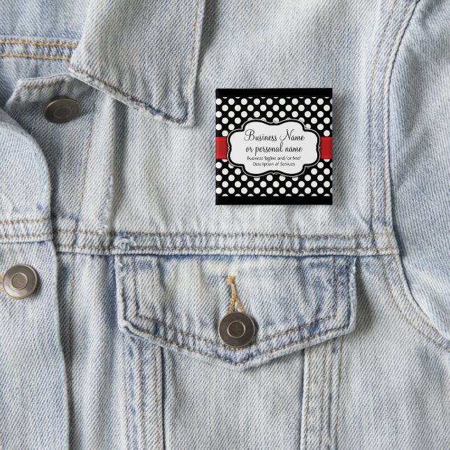 Black White Red Polka Dot Retro Cute Consultant 2 Inch Square Button (In Situ)