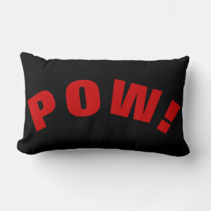 Black White Red Pow! Comic Graphic Retro Vintage Lumbar Pillow
