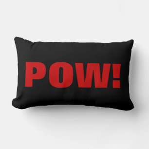 Black White Red Pow! Comic Graphic Retro Vintage Lumbar Pillow