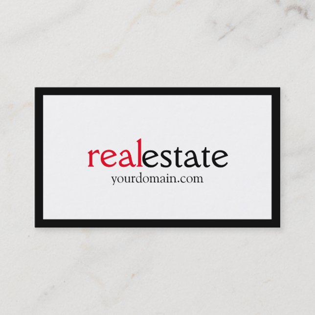 Black White Red Real Estate Agent Business Card (Front)
