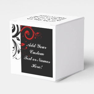 Black White Red Reverse Swirl Personalized Favor Box