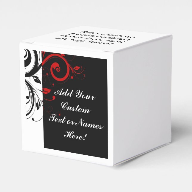 Black White Red Reverse Swirl Personalized Favor Box (Front Side)