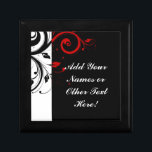 Black White Red Reverse Swirl Personalized Gift Box<br><div class="desc">Add your special text to this black and white with red reverse swirl design giftware. Great as a wedding memento keepsake, or a favour for the wedding party, parents or special guests. Black background with white vines and swirls in a contemporary stylish design theme. This design is avaliable as a...</div>