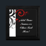 Black White Red Reverse Swirl Personalized Gift Box<br><div class="desc">Add your special text to this black and white with red reverse swirl design giftware. Great as a wedding memento keepsake, or a favour for the wedding party, parents or special guests. Black background with white vines and swirls in a contemporary stylish design theme. This design is avaliable as a...</div>