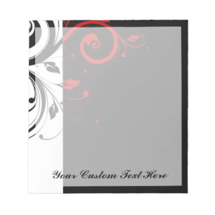 Black White Red Reverse Swirl Personalized Notepad