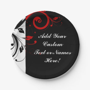Black White Red Reverse Swirl Personalized Paper Plate