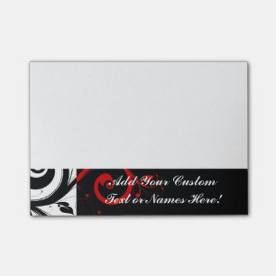 Black White Red Reverse Swirl Personalized Post-it Notes