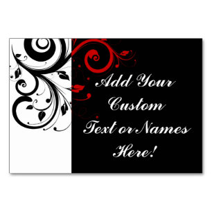 Black White Red Reverse Swirl Personalized Table Number