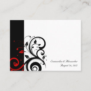 Black, White,Red Reverse Swirl PlaceCards, Written Place Card
