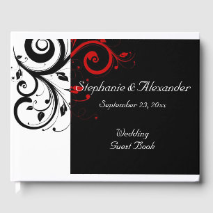 Black White Red Reverse Swirl Wedding Guest Book