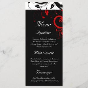 Black, White, Red Reverse Swirl Wedding Menu