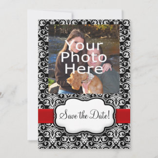 Black/White/Red Ribbon Damask Save the Date