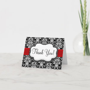 Black/White/Red Ribbon Damask Thank You
