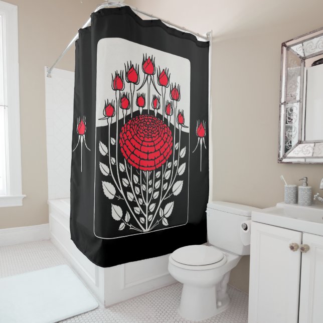 BLACK WHITE RED ROSES ,ROSEBUDS Art Nouveau Floral (In Situ)
