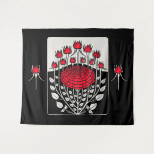 BLACK WHITE RED ROSES ,ROSEBUDS Art Nouveau Floral Tapestry