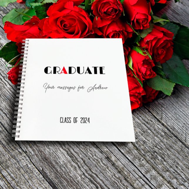 Black white red script graduation name notebook (Creator Uploaded)