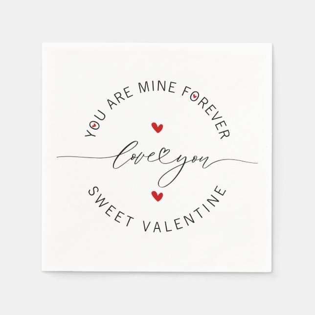 Black White Red Simple Minimalist Love Valentine's Napkin (Front)