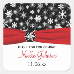 Black, White, Red Snowflakes Bridal Shower Sticker