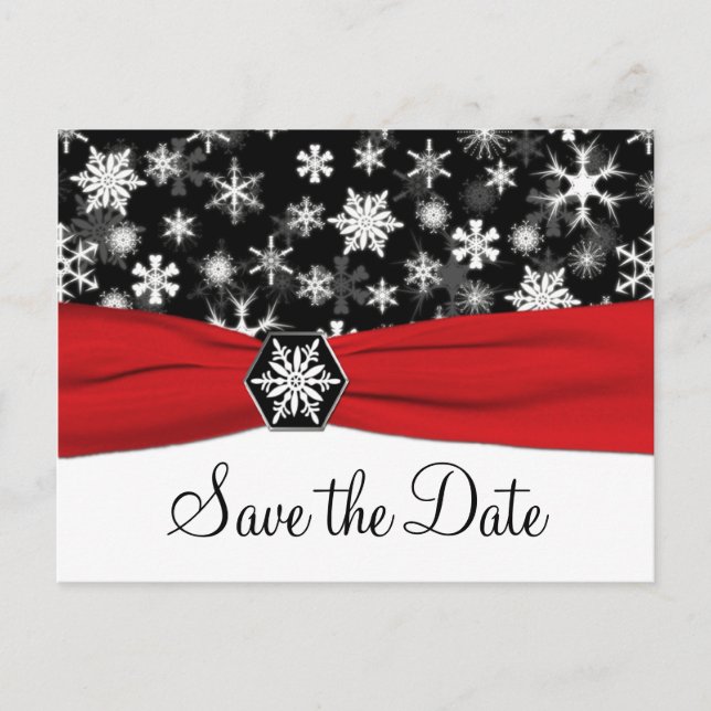 Black, White, Red Snowflakes Enregistrer la carte  (Devant)