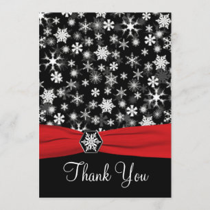 Black, White, Red Snowflakes Thank You Card - Flat