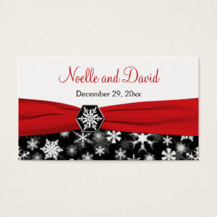 Black, White, Red Snowflakes Wedding Favour Tag