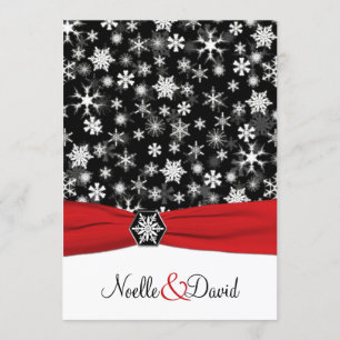 Black, White, Red Snowflakes Wedding Invitation