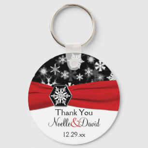 Black, White, Red Snowflakes Wedding Key Chain