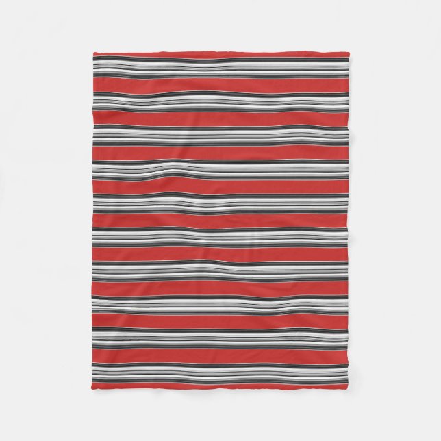 Black White Red Stripes Cool Simple Patterns Fleece Blanket (Front)
