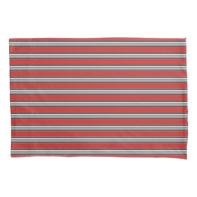 Black White Red Stripes Cool Simple Patterns Pillowcase (Front-Left)