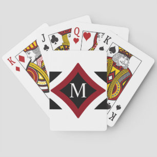 Black, White & Red Stylish Diamond Shaped Monogram Playing Cards