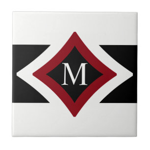 Black, White & Red Stylish Diamond Shaped Monogram Tile