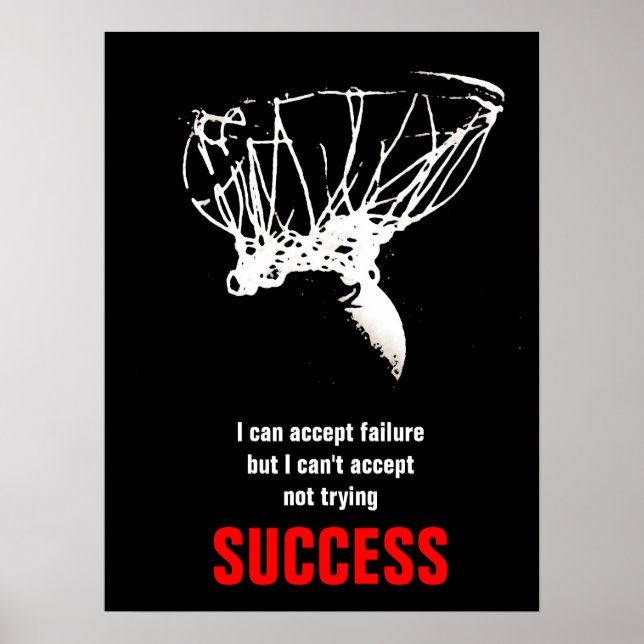 Black White Red Success Pop Art Basketball Poster (Front)