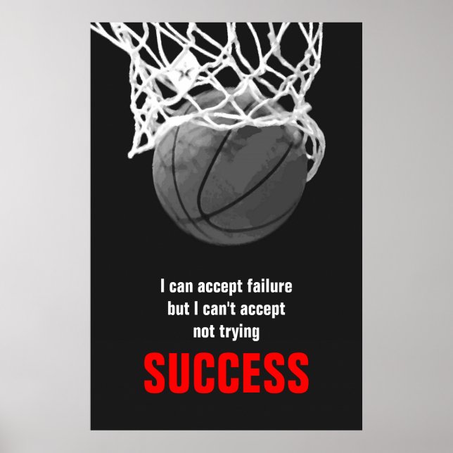 Black White Red Success Quote Basketball Poster (Front)