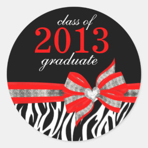 Black White Red Zebra Graduation Seal Sticker