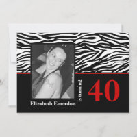 Black white red zebra print 40th birthday photo