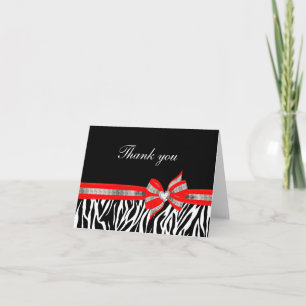 Black White Red Zebra Thank You Card