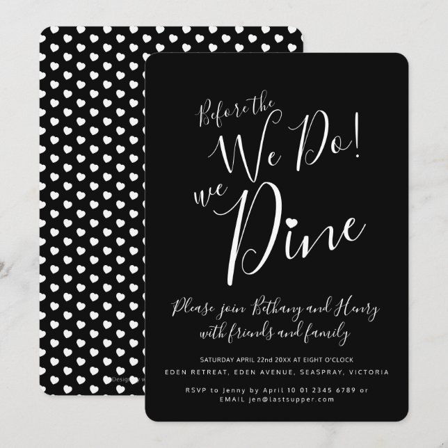Black white rehearsal dinner before we do invites (Front/Back)