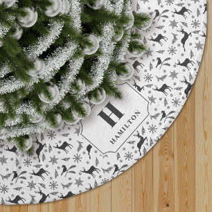 Black & White Reindeer Pattern Monogram Brushed Polyester Tree Skirt