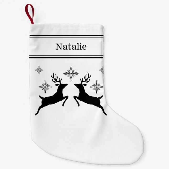 Black & White Reindeers With Snowflakes Christmas Small Christmas Stocking (Front)