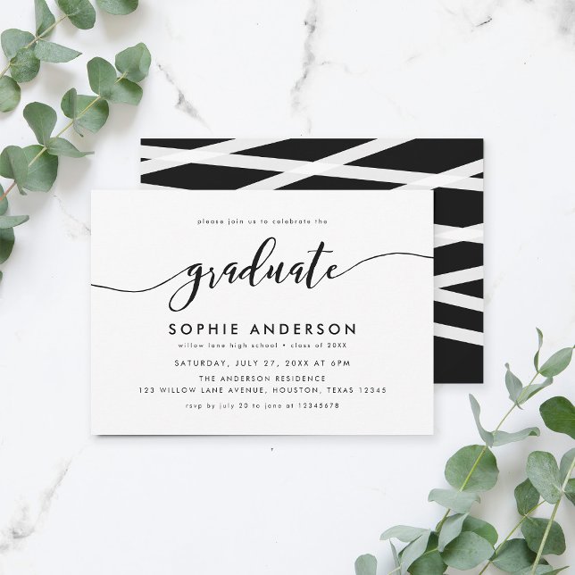 Black White Relax Script Graduate Graduation Party Invitation (Creator Uploaded)