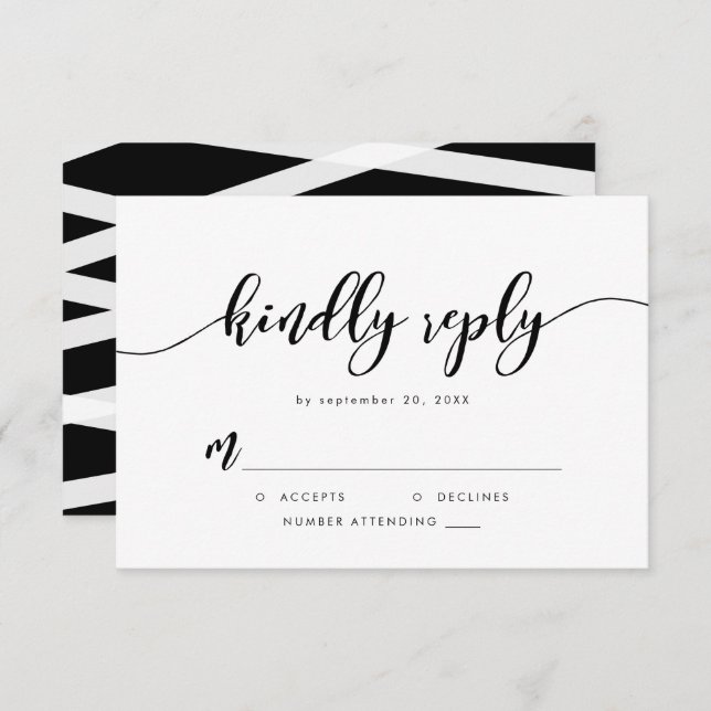 Black & White Relax Script Kindly Reply RSVP Card (Front/Back)
