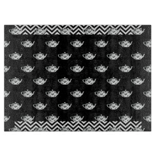 Black White Repeat Teapot  Glass Cutting Board
