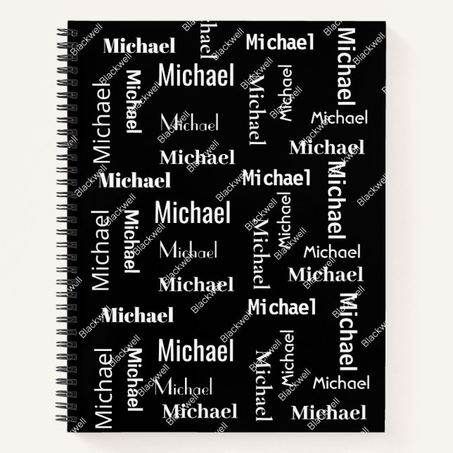 Black & White Repeating First & Last Name Class of Notebook (Front)