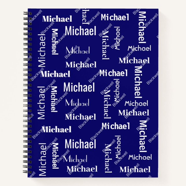 Black & White Repeating First & Last Name Class of Notebook (Front)