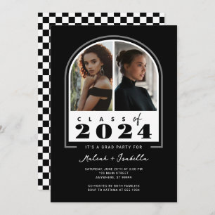 Black White Retro Arch Photo Graduation Party Invitation